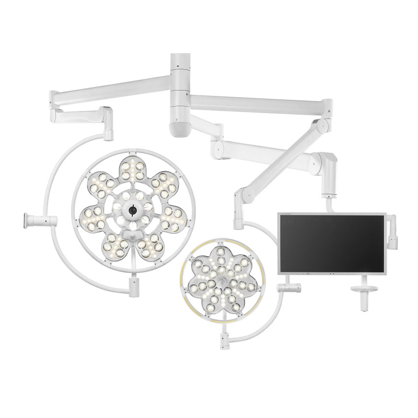 Светильник операционный ЭМАЛЕД 500/300/X потолочный двухкупольный с дополнительной консолью для монитора